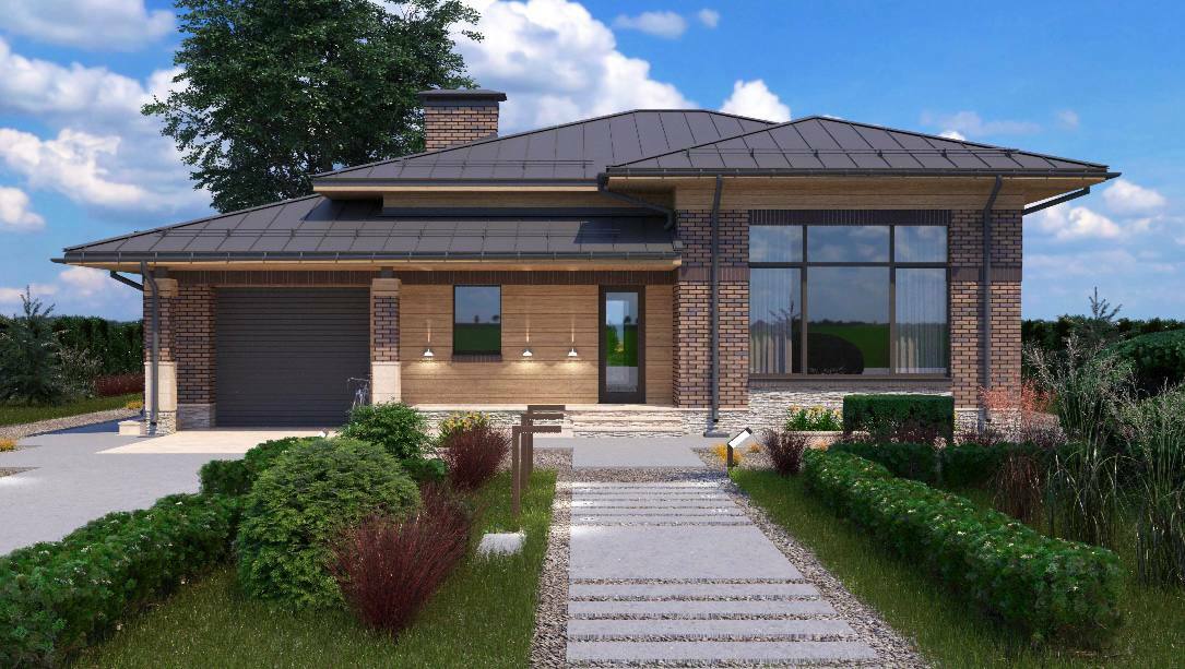 Проект одноэтажного дома 170.38 м2 с гаражом 